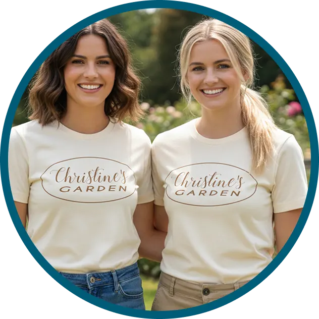 Egyedi logózott pólót viselő kolléganők céges környezetben